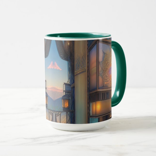 Canecas de Lanterna de Varanda da Cidade Steampunk (Frente Esquerda)