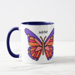 Canecas de monograma personalizadas da Borboleta E