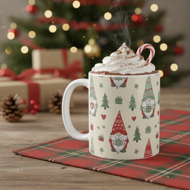Canecas de Natal Adoráveis com Gnomos – Padrão Aco (Scandinavian gnomes Holiday Mug)