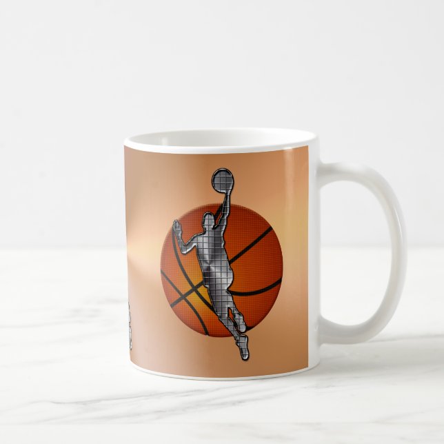 Canecas do basquetebol, jogador metálico na bola (Direita)
