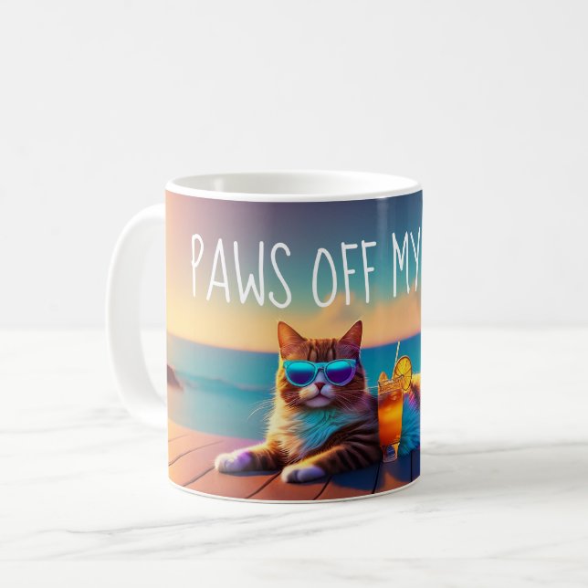 Canecas Gato Com Óculos de Sol - Paws Off My Drink (Frente Esquerda)