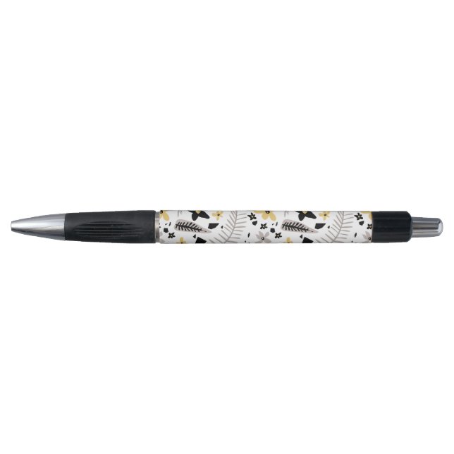 Caneta Abstrato Black Yellow Cinza Floral Sem Costura Pad (Frente)