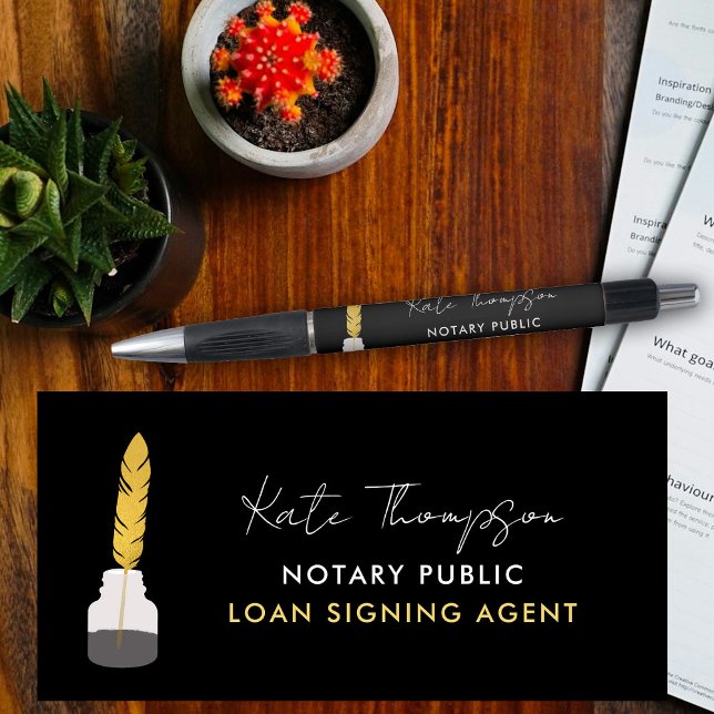 Caneta Agente de Assinatura Notária - Preencher Preto (Notary Signing Agent Feather Quill Black Gold Pen)