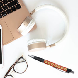 Caneta Amarelo Dahlia no padrão Floral Vermelho