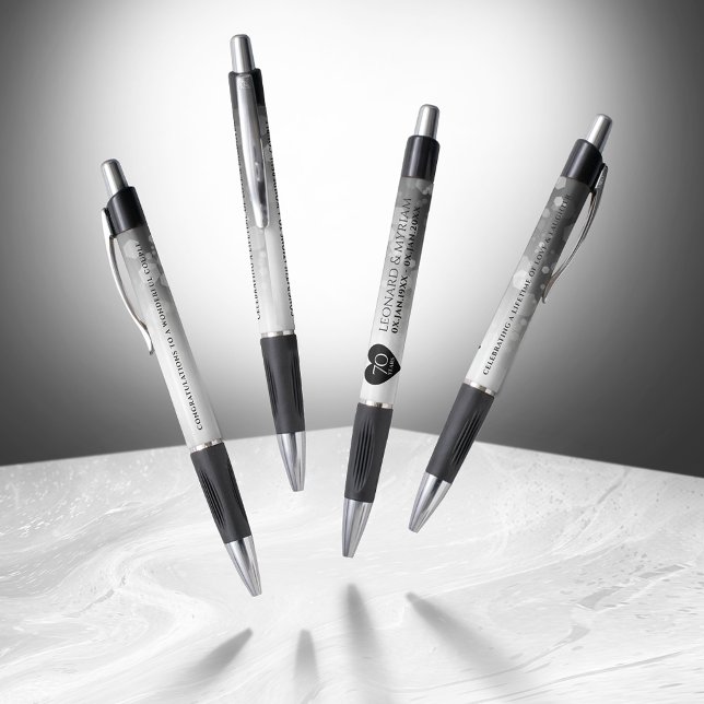 Caneta Aniversário de Casamento do Platinum 70 Elegante (Elegant 70th Platinum Wedding Anniversary Dancing Pens Cover Photo)