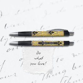 Caneta Art Deco Amarelo Preto Padrão Retroativo Pancal Br