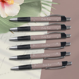 Caneta Arte Linear Floral Marfim Rosa Empoeirado Minimali