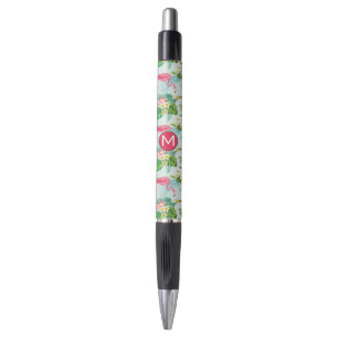 Caneta As flores e os pássaros tropicais adicionam sua