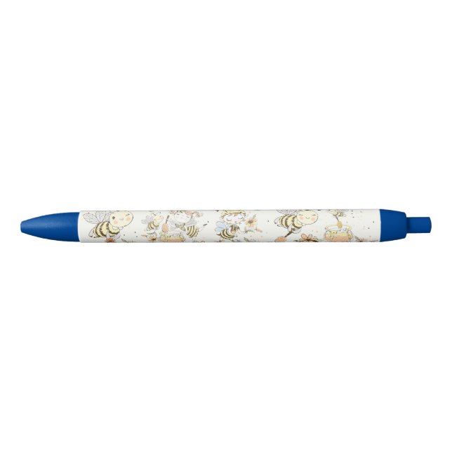 Caneta Azul Abejas Melíferas, Fadas e Abelhas Bebês em Padrão  (Frente)