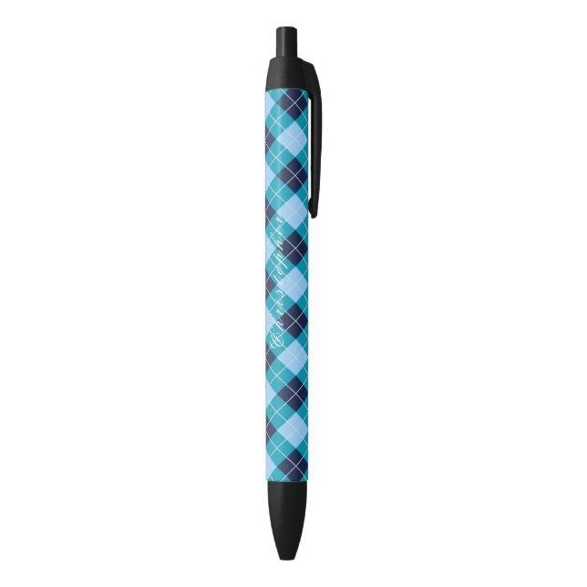 Caneta Azul Argyle Preta Nome Personalizado  (parte de inferior (Vertical))