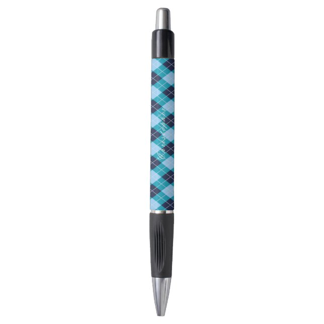 Caneta Azul Argyle Preta Nome Personalizado  (Frente Vertical)