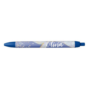 Caneta Azul Bateria De Sereia Com Glitter Whimsical Sob O Mar