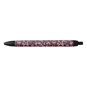 Caneta Azul Borgonha & Rosa Dourado Rosa Damask Elegante Glamo