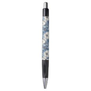 Caneta Azul branco Denim Floral