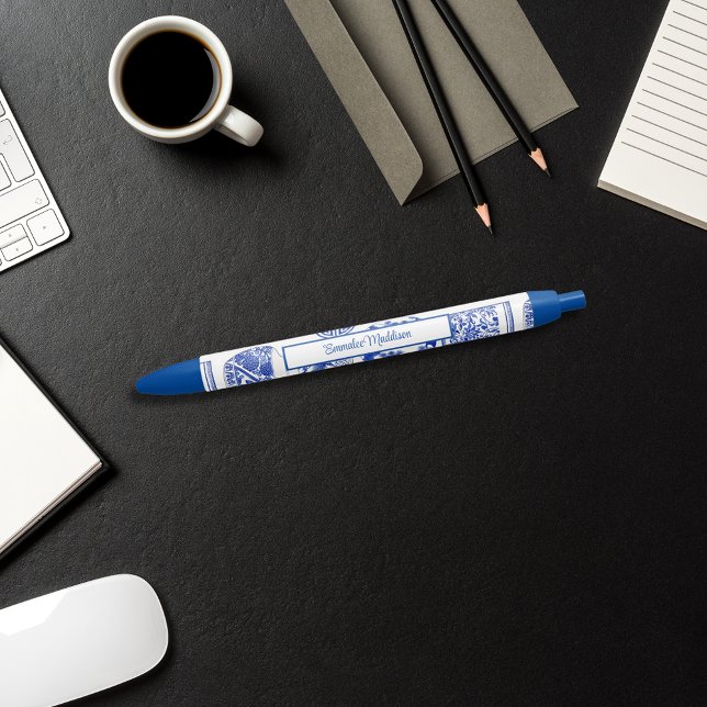 Caneta Azul Chinoiserie Branca Azul com Potência Asiática (Criador carregado)