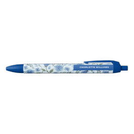 Caneta Azul De Volta às Aulas Aquarela Azul Floral