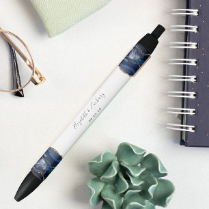 Caneta Azul Elegante Recordação de Casamento em Ágata Azul e O