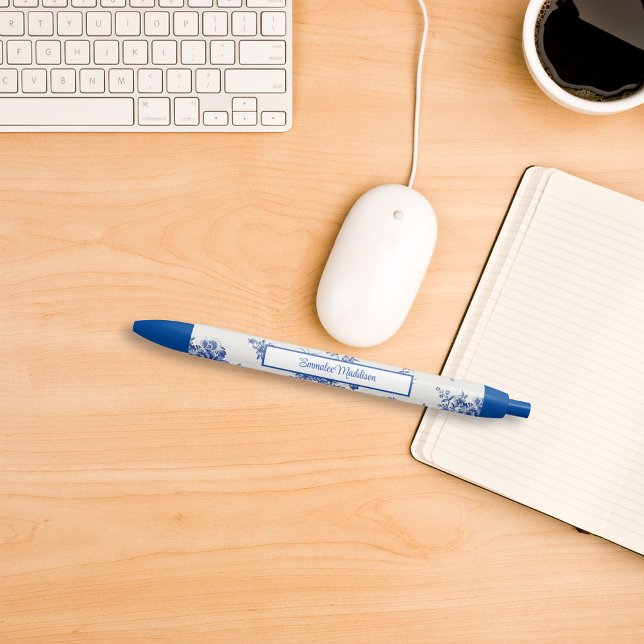 Caneta Azul Estilo Floral Branco Azul Chinoiserie (Criador carregado)