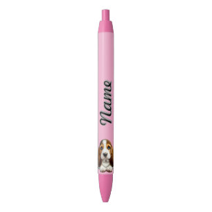 Caneta Azul Filhote de Basset Hound Personalizado Com Flores