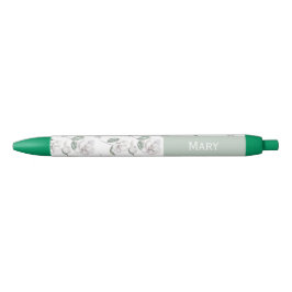 Caneta Azul Flor de Magnólia Nome Personalizado