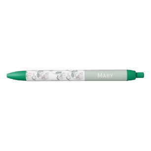 Caneta Azul Flor de Magnólia Nome Personalizado