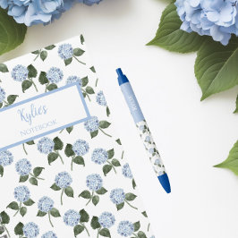 Caneta Azul Flores de Hortênsia Azul Nome Personalizado 