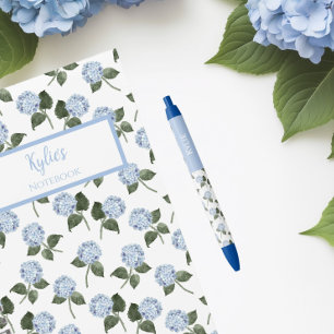 Caneta Azul Flores de Hortênsia Azul Nome Personalizado