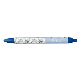 Caneta Azul Flores de Hortênsia Azul Nome Personalizado