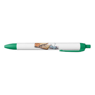 Caneta Azul Gato e Rato Tocando Cartoon de Xadrez Engraçando