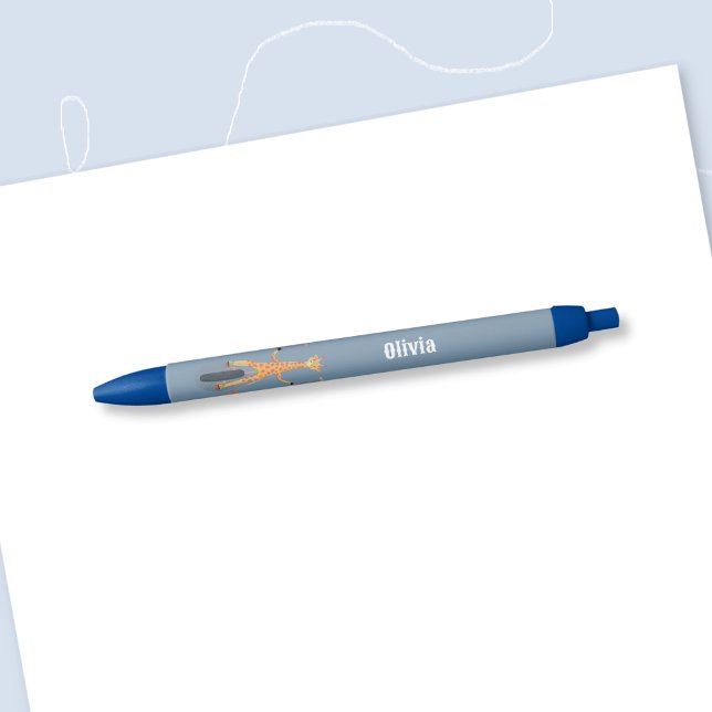 Caneta Azul Giraffe on a Unicycle Kid Personalized Blue Pen (Giraffe on a unicycle kid personalized pen . )