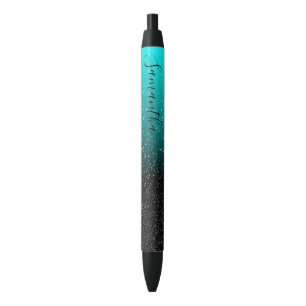 Caneta Azul Glitter de Mouro Negro de Aqua Personalizado Giras