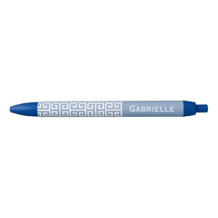 Caneta Azul Greek Key Azul Nome Personalizado 