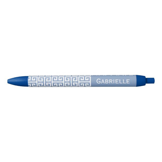 Caneta Azul Greek Key Blue Custom Name  (Frente)