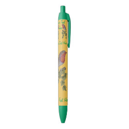 Caneta Azul Ilustração das folhas de Natal Robin e Vivy