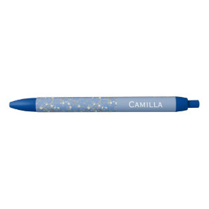 Caneta Azul Jardim de Camélias Chinoiserie com Nome Personaliz