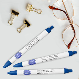 Caneta Azul Logotipo e Texto Profissionais Simples Modernos