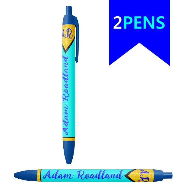 Caneta Azul Nome do Monograma Inicial Elegante para Estudantes (Elegant monogram name pens
Initial monogram 
Best blue ink pen
Student pens
Personalized writing)