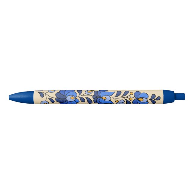 Caneta Azul Padrão de bordado húngaro, "Matyó" (Frente)