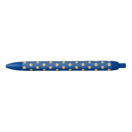 Caneta Azul Padrão de Confete Dourado Elegante no Azul