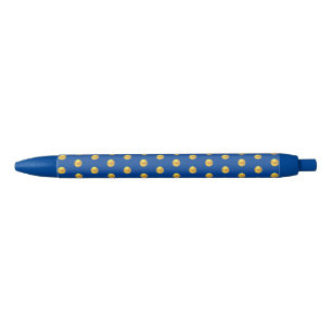 Caneta Azul Padrão de Confete Dourado Elegante no Azul