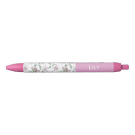 Caneta Azul Pink Lillies Custom Name Pen