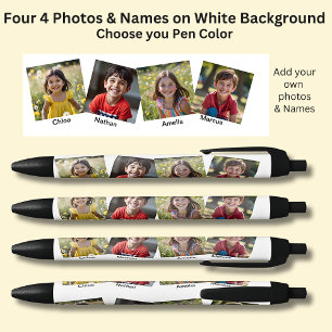 Caneta Azul Quatro fotos e nomes quadrados, em branco e preto