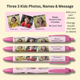 Caneta Azul Três 3 fotos com nomes e mensagens cor-de-rosa em 