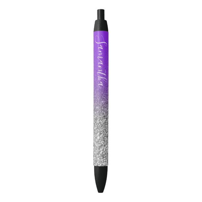 Caneta Azul Violeta Prateada Ombre Personalizada com Brilho (Frente Vertical)