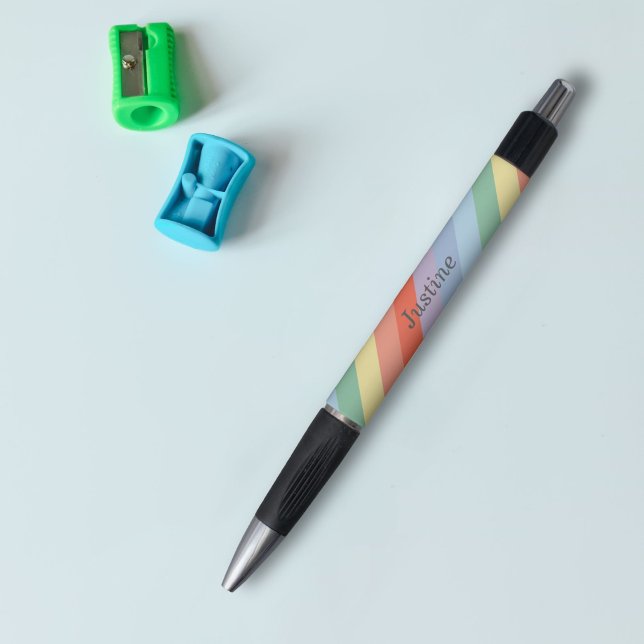 Caneta Bandas Diagonais do Arco-Íris Pastel (Pastel Rainbow Diagonal Stripes Pen)