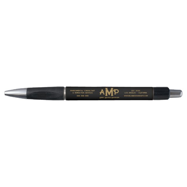 Caneta Black Gold Monogram Business Logo (Frente)
