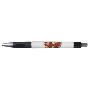 Caneta Borboleta de flor vermelha com rosas vermelhas