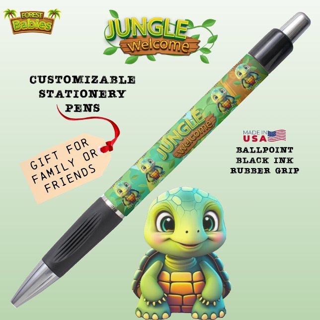 Caneta Box Turtle Unique Tortoise Cartoon Graphic Gift 🐢 (Cute Tortoise Adorable Box Turtle Woodland Wildlife Cartoon Graphic Animal Character Ink Pen 🐢)