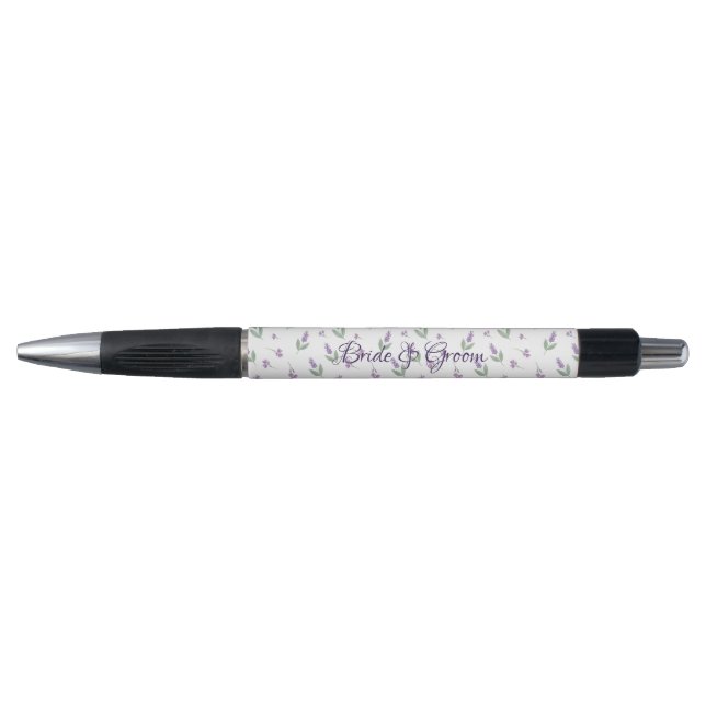 Caneta Casamento com Arco Floral de Lilás Lavanda (Frente)