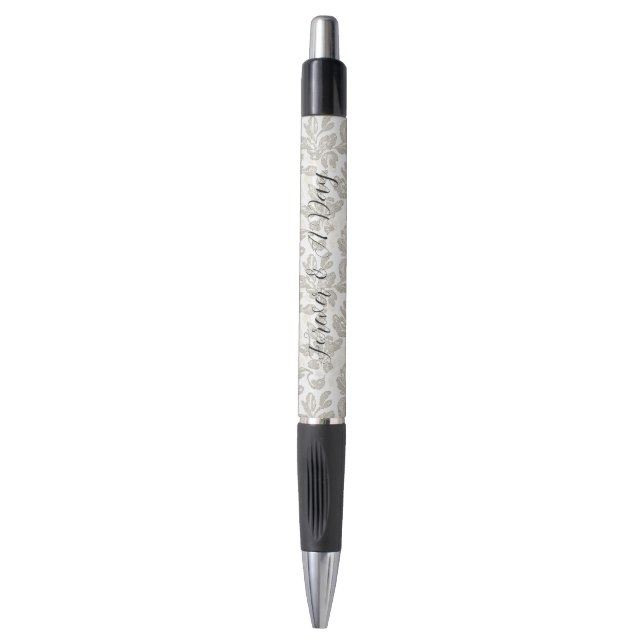 Caneta Casamento Floral Branco Creme Chic (Frente Vertical)
